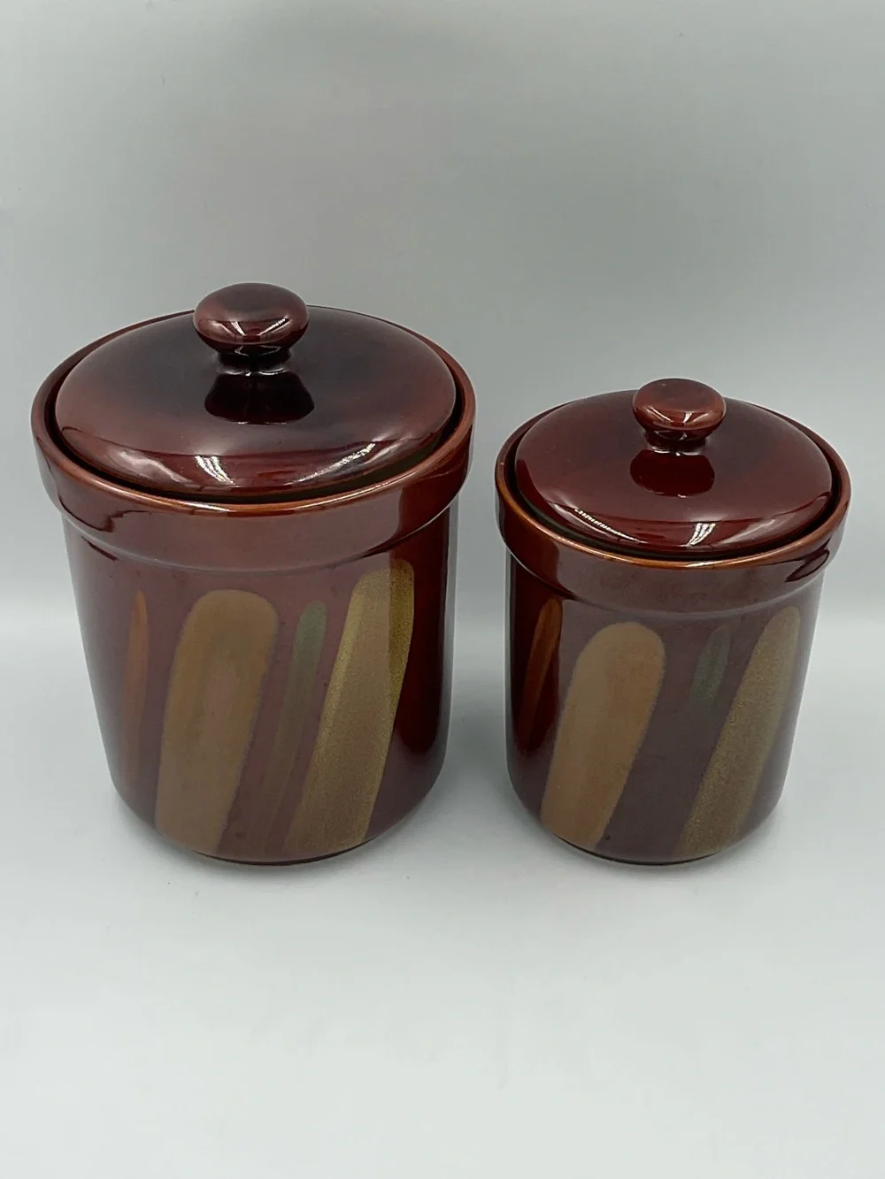 Sango “Avanti Brown” 4722 Stoneware Canisters with Lids